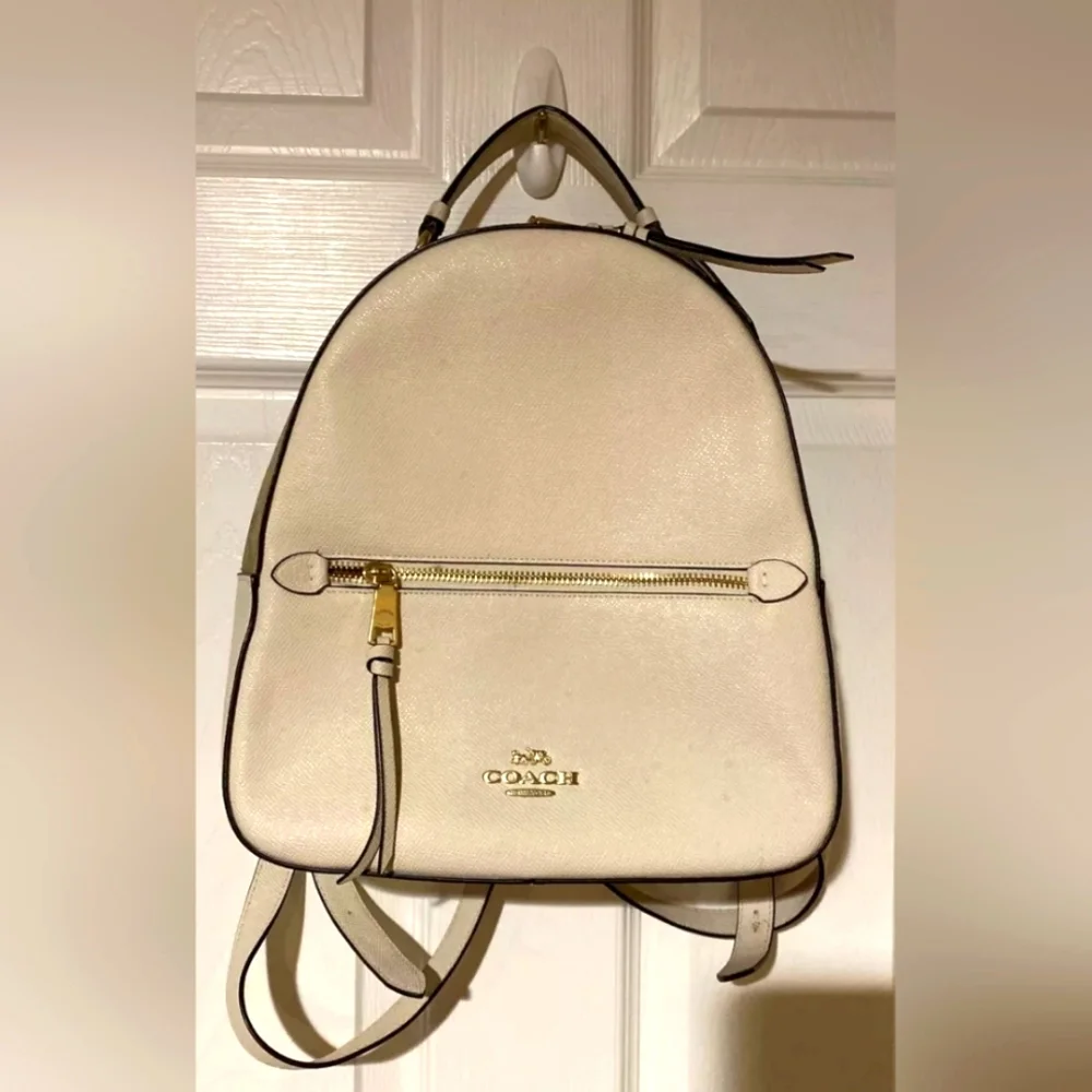 COACH Designer Cream Pebbled Leather Backpack Bag